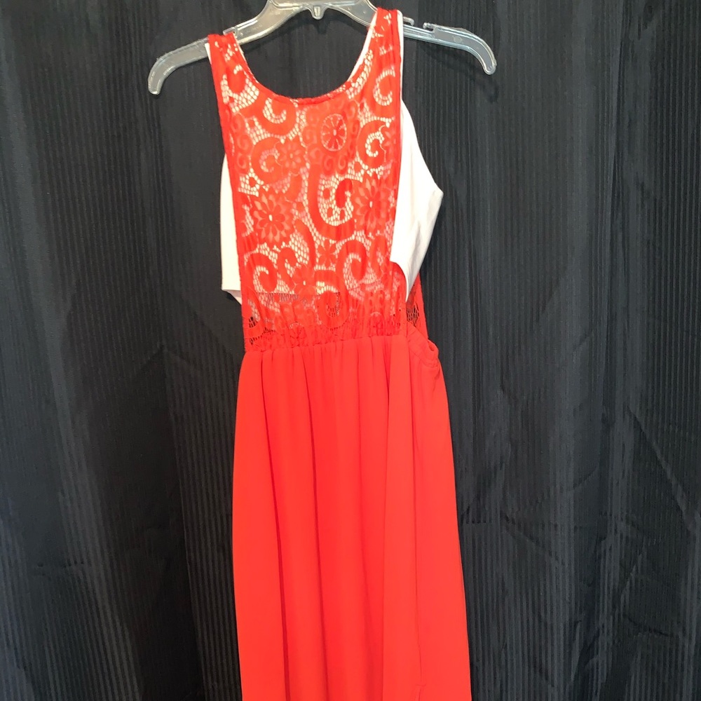 Orange maxi dress with lace detail